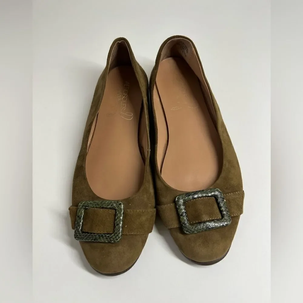 Aerosoles Big Bet Suede Ballet Flats, Women's Size 11 W, Green/ Brown NWOT